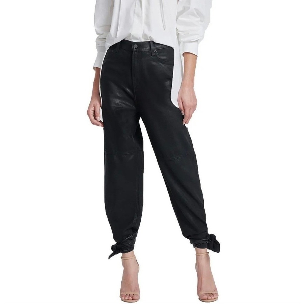 7 For All Mankind Womens Ankle Bow Tie Coated Black Pants‎ Size 25 ( US Size 2)